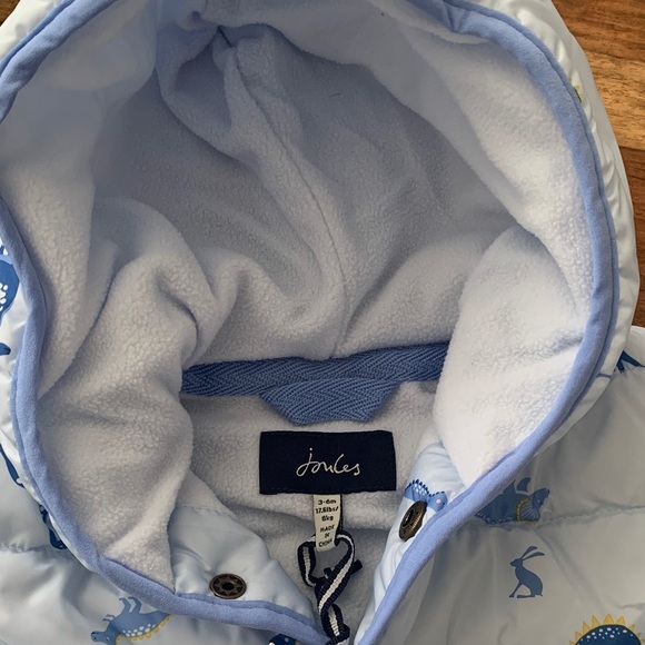 NWT Joules Light Blue Dinosaur Print Puffer Jacket - Picture 4 of 6